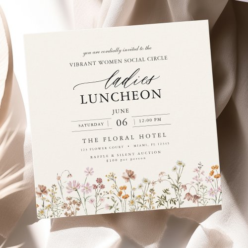 Elegant Charity Lunch Watercolor Wildflower Invitation