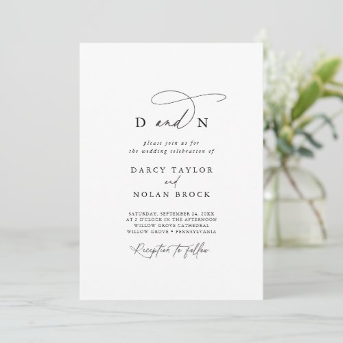 Elegant Charm Black and White Monogram Wedding Invitation