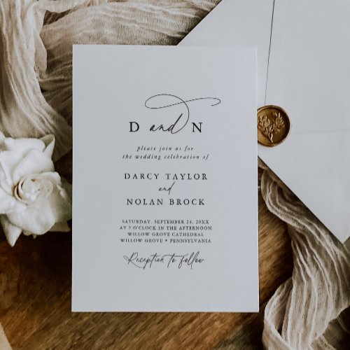 Elegant Charm Black and White Monogram Wedding Invitation