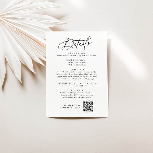 Elegant Charm Black and White Wedding Details Card
