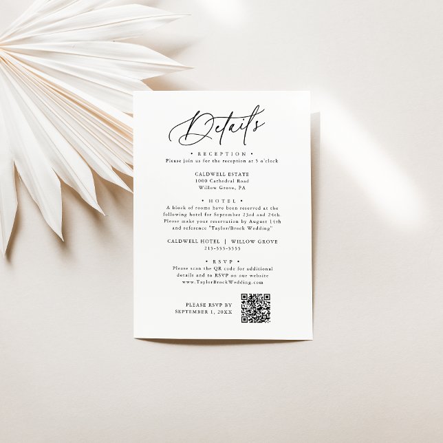 Elegant Charm Black and White Wedding Details Card (Creator Uploaded)
