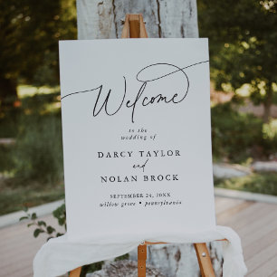 Elegant Charm Black and White Wedding Welcome Sign