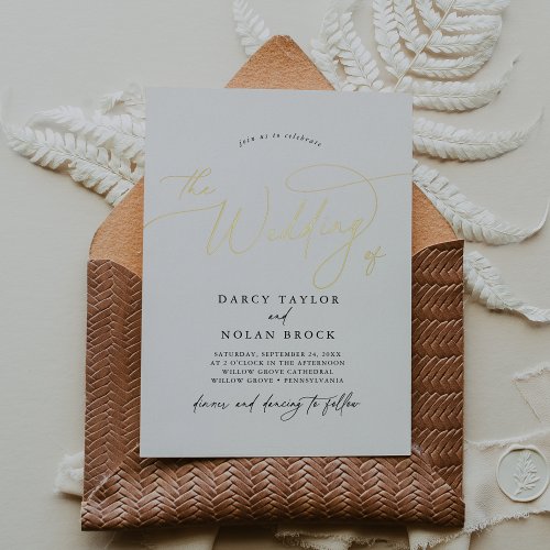 Elegant Charm Black White Gold Foil Wedding Invite