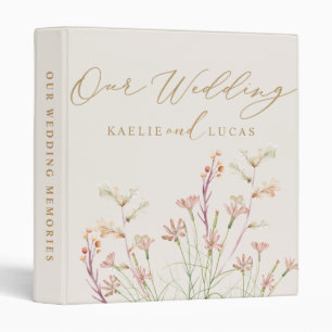 Elegant Charm Creamy Wild Flower Wedding 3 Ring Binder