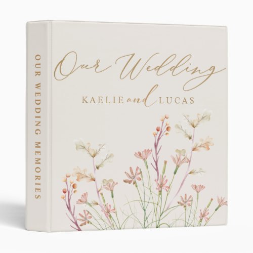 Elegant Charm Creamy Wild Flower Wedding  3 Ring Binder