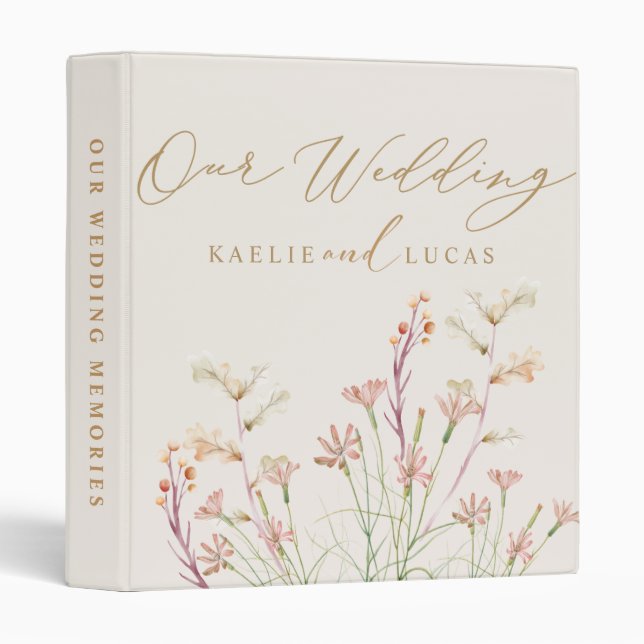 Elegant Charm Creamy Wild Flower Wedding  3 Ring Binder (Front/Spine)