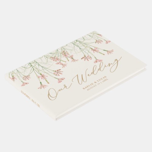 Elegant Charm Creamy Wild Flower Wedding  Guest Book