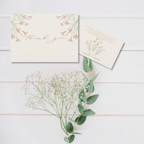 Elegant Charm Creamy Wild Flower Wedding  Thank You Card