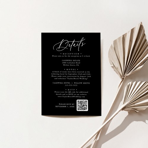 Elegant Charm Dark Black Wedding Details Card