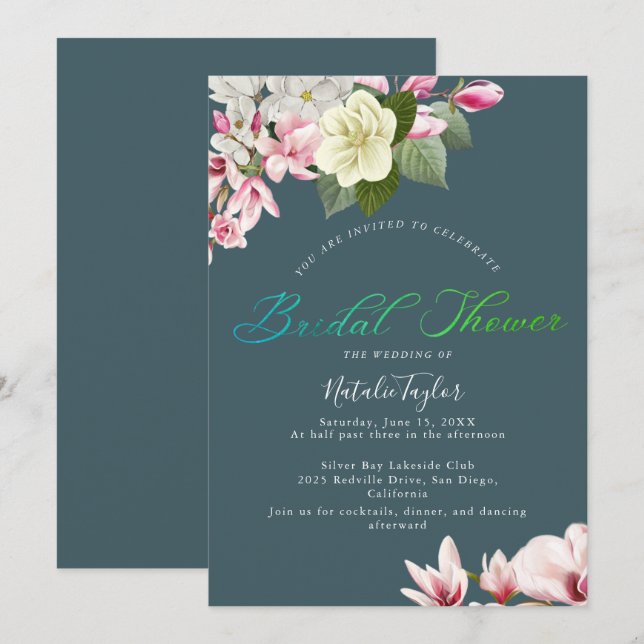 Elegant Charm Dark Sage Bridal Shower Invitations (Front/Back)