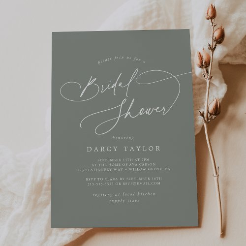 Elegant Charm Dark Sage Bridal Shower Invitations