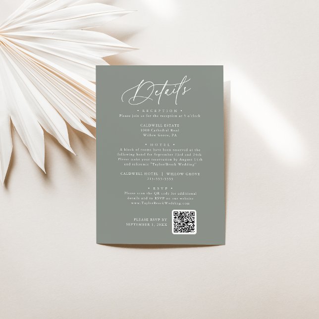 Elegant Charm Dark Sage Wedding Details Card (Creator Uploaded)