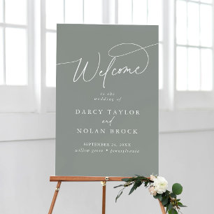 Elegant Charm Dark Sage Wedding Welcome Sign