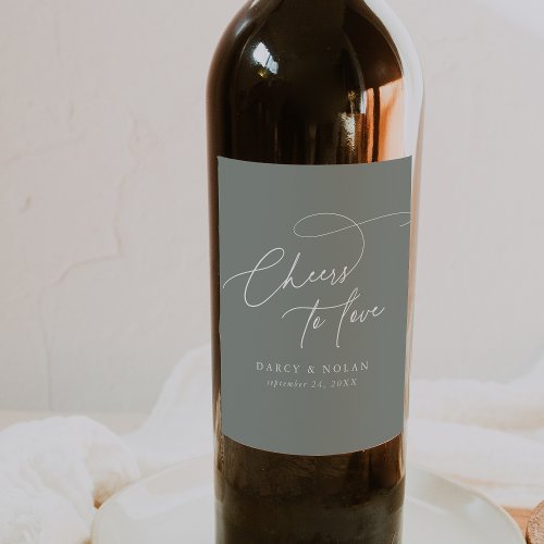 Elegant Charm Dark Sage Wedding Wine Labels