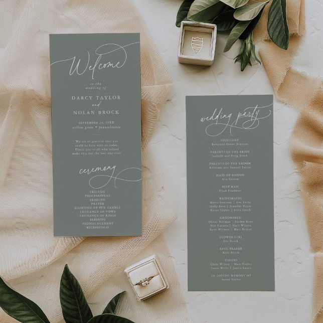 Elegant Charm Flat Dark Sage Wedding Program (Creator Uploaded)