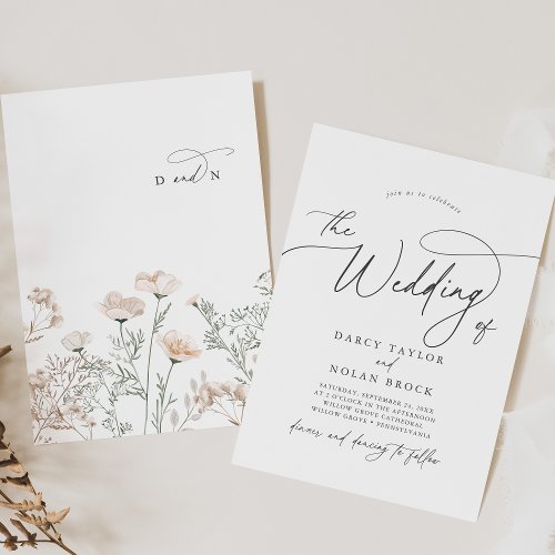 Elegant Charm Gray Wildflower Wedding Invitations