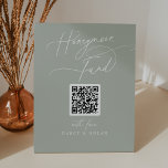 Elegant Charm Green QR Code Honeymoon Fund Sign<br><div class="desc">This elegant charm green QR code honeymoon fund sign is perfect for a simple wedding or bridal shower. The modern minimalist design features timeless pastel sage green and romantic calligraphy with bohemian fairytale style.

Personalize your honeymoon registry QR code sign with your names.</div>