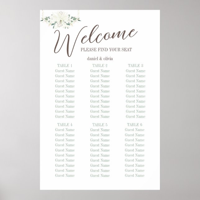 Elegant Charm Green Wildflower Wedd Seating Charts (Front)