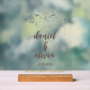 Elegant Charm Green Wildflower Wedding Acrylic Sign