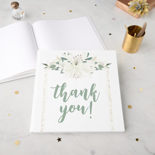 Elegant Charm Green Wildflower Wedding Foil Guest Book (Front Open)
