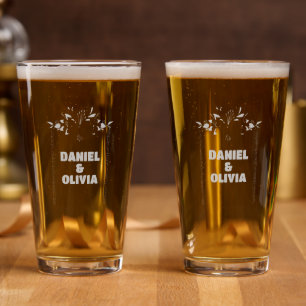 Elegant Charm Green Wildflower Wedding Pint Glass