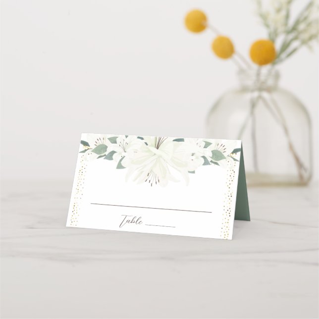 Elegant Charm Green Wildflower Wedding Place Card (Front)