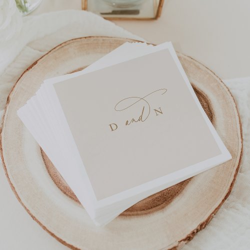 Elegant Charm Ivory and Gold Monogram Wedding Napkins