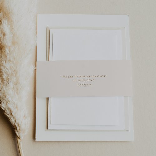 Elegant Charm Ivory and Gold Quote Wedding Invitation Belly Band