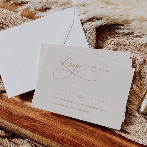 Elegant Charm Ivory and Gold Simple RSVP Cards