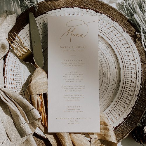 Elegant Charm Ivory and Gold Wedding Menu Cards