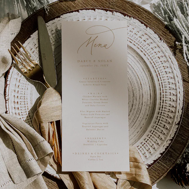 Elegant Charm Ivory and Gold Wedding Menu Cards | Zazzle