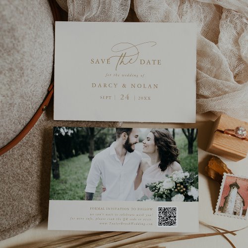 Elegant Charm Ivory and Gold Wedding Save The Date