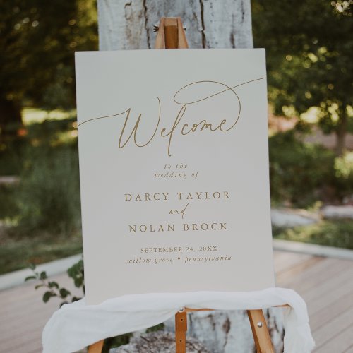Elegant Charm Ivory and Gold Wedding Welcome Sign