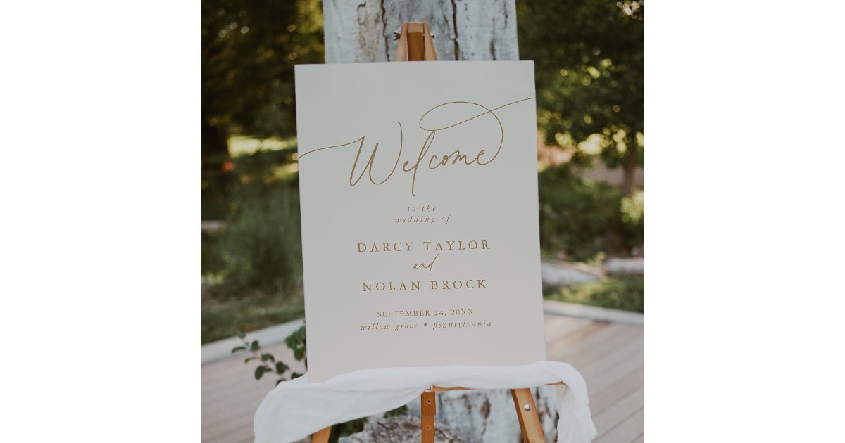 Elegant Charm Ivory and Gold Wedding Welcome Sign | Zazzle
