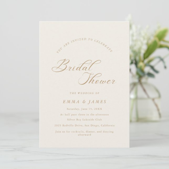 Elegant Charm Ivory & Gold Bridal Shower  Invitation (Standing Front)