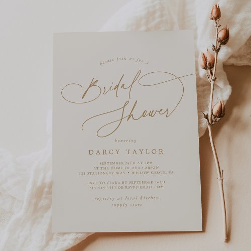Elegant Charm Ivory Gold Bridal Shower Invitations