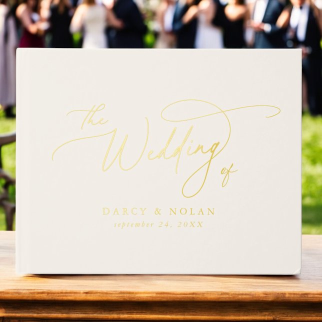 Elegant Charm Ivory Gold Foil Wedding Guest Book (Elegant Charm Ivory Gold Foil Wedding Guest Book)