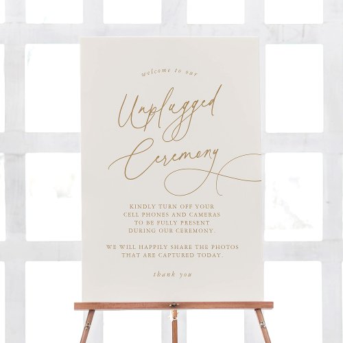 Elegant Charm Ivory Gold Unplugged Ceremony Sign