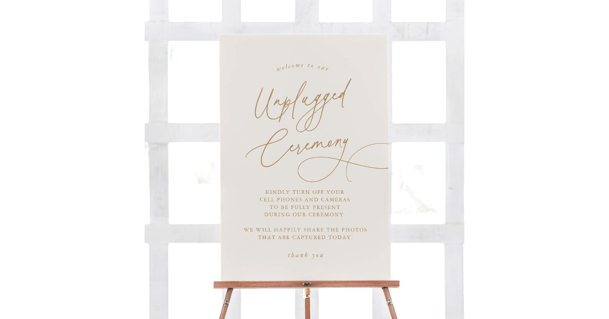 Elegant Charm Ivory Gold Unplugged Ceremony Sign | Zazzle