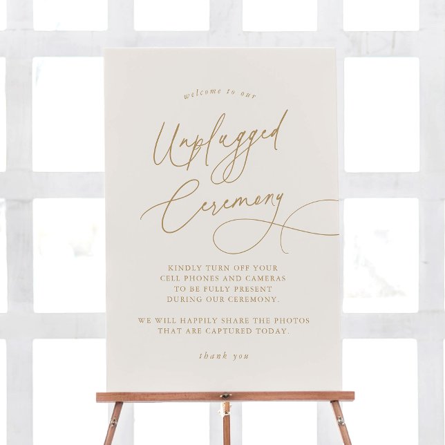 Elegant Charm Ivory Gold Unplugged Ceremony Sign (Creator Uploaded)
