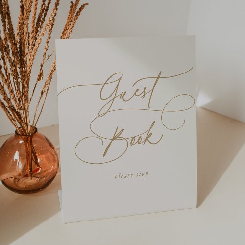 Elegant Charm Ivory Gold Wedding Guest Book Sign