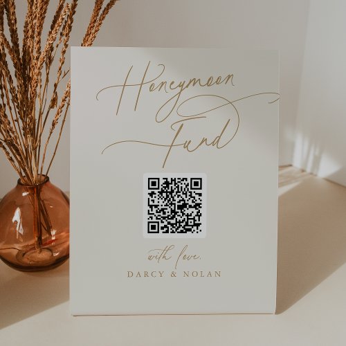 Elegant Charm Ivory QR Code Honeymoon Fund Sign