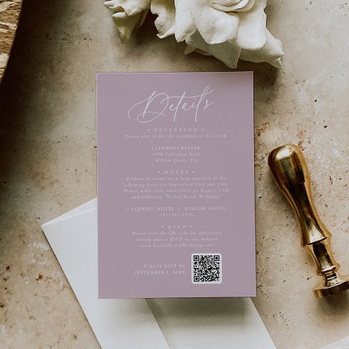 Elegant Charm Lilac Pink Wedding Details Card