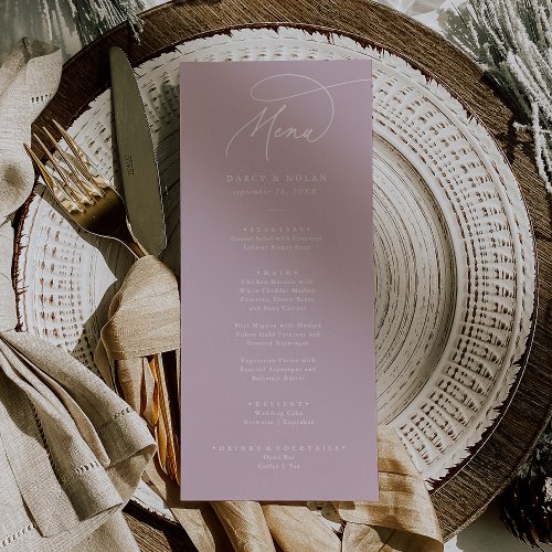 Elegant Charm Lilac Pink Wedding Menu Cards