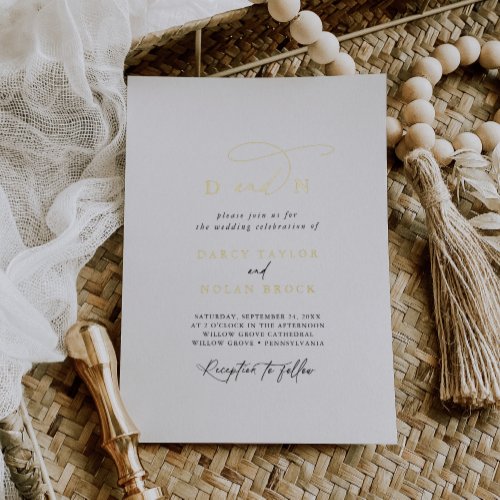 Elegant Charm Monogram Gold Foil Wedding Invite