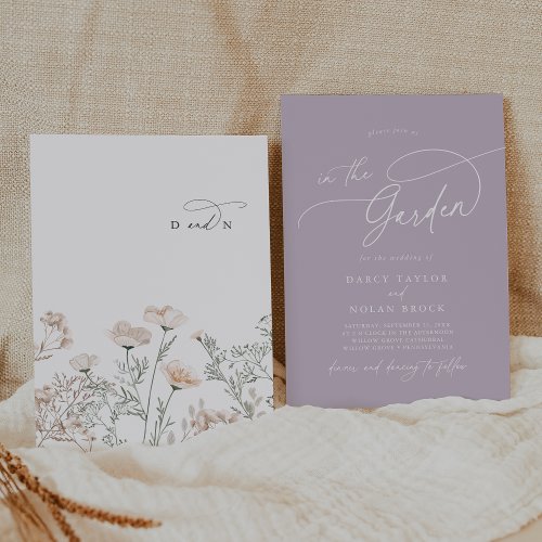Elegant Charm Monogram Purple Wildflower Wedding Invitation