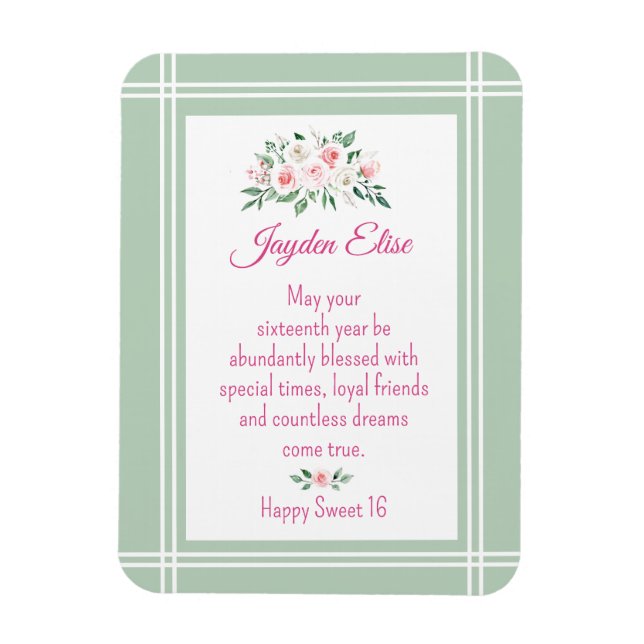 Elegant Charm. Personalized Sweet 16 card magnet (Vertical)