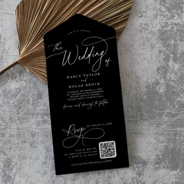 Elegant Charm QR Code Black Wedding All In One Invitation (Elegant Charm QR Code Black Wedding All In One Invitation)