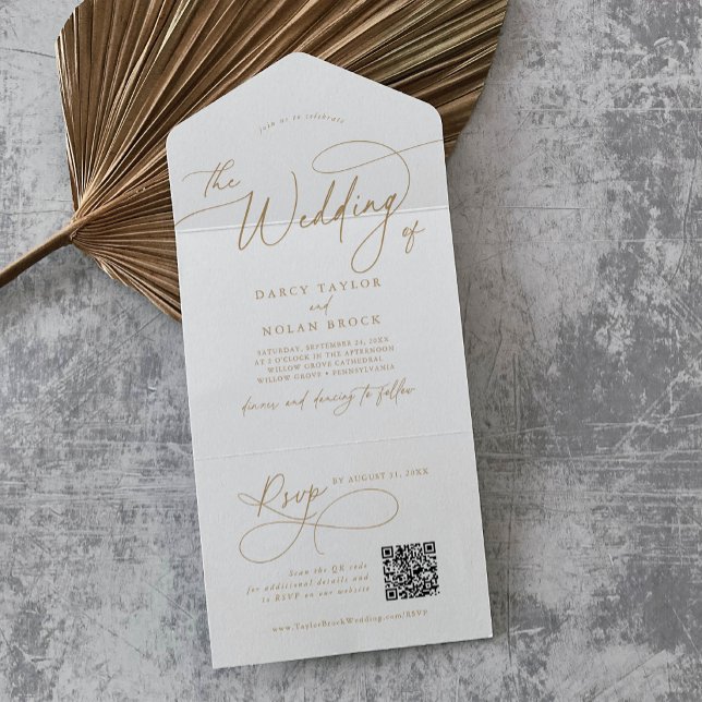 Elegant Charm QR Code Gold Wedding All In One Invitation (Elegant Charm QR Code Gold Wedding All In One Invitation)