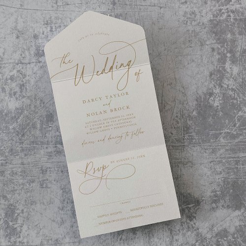 Elegant Charm RSVP Ivory and Gold Wedding All In One Invitation